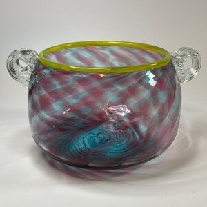 Handcrafted Glass Art Bowl with Handles